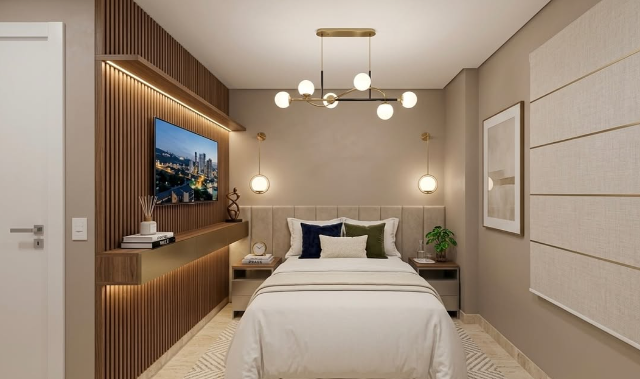 Projeto de interiores com composição elegante de ambiente